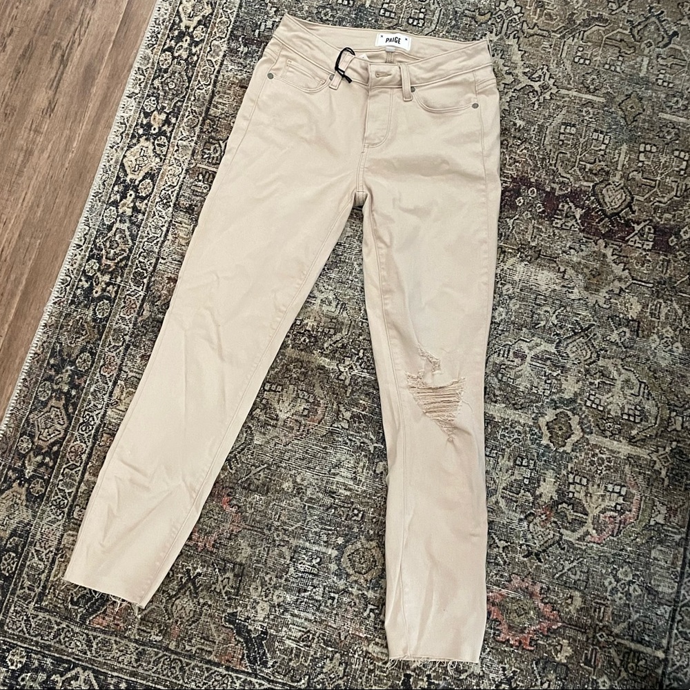 NWT PAIGE distressed khaki ankle skinnies